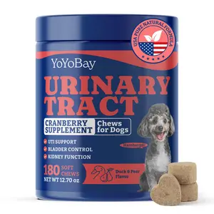 Dog UTI URINARY TRACT - 180 Dog Bladder Control Soft Treat, Cranberry Supplement for Urinary Tract Health, Cranberry Chews for Dogs, Duck & Pear Flavor