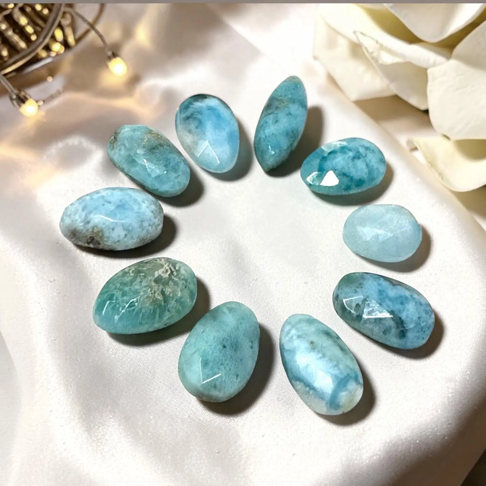 Natural Larimar Cabochons - 10 Pcs, Freeform Flat Back Loose Gemstones for Jewelry Making, Larimar Stones, 11.5x7mm - 19x9.5mm