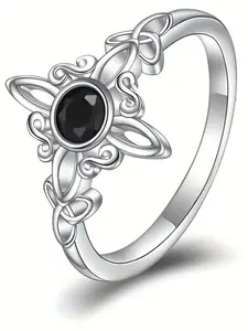 Women's Zircon Celtic Knot Ring, Vintage Platinum Plated Fashion Jewelry, Geometric Pattern Party Accessory, All Seasons Wear, Plated Finish