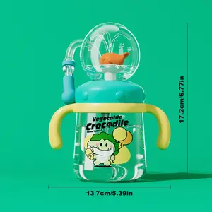 10oz Spill-Proof Tritan Rocket Ship & Whale Fountain Sippy Cup – BPA-Free, Soft Straw, Fun Spray Design, Dishwasher Safe, Perfect for Kids