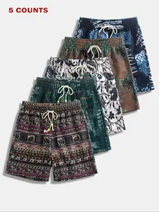 Men's Ethnic Pattern Drawstring Waist Baggy Shorts, Loose Casual Comfy Beach Paisley Shorts for Summer, Men's Bottoms for Daily Wear, Menswear, Casual Fashionable Shorts, Casual Athleisure Shorts, Athleisure Street Shorts, Hawaiian Beach Shorts