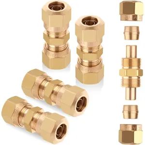 D.O.T Brass Compression Straight Union Fittings, 3/8" Air Compression Union for Nylon Tubings (Pack 4)