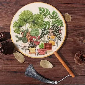 Embroidery Starter Kit with Garden Green Bonsai Pattern, DIY Cross Stitch Stamped Embroidery Handmade Sewing Craft Kit for Adults Beginner