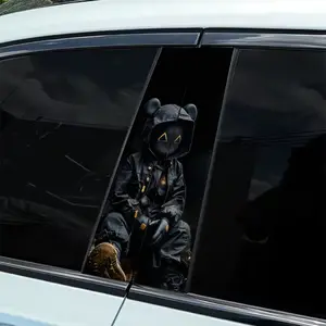 2-Piece ink-bottomed bear-shaped Kuroshio pattern B-pillar sticker, waterproof, scratch-resistant, suitable for all models, Audi, Honda, Ford, Volkswagen, BMW, Sedan, SUV, MPV, Car Decals, Car Stickers