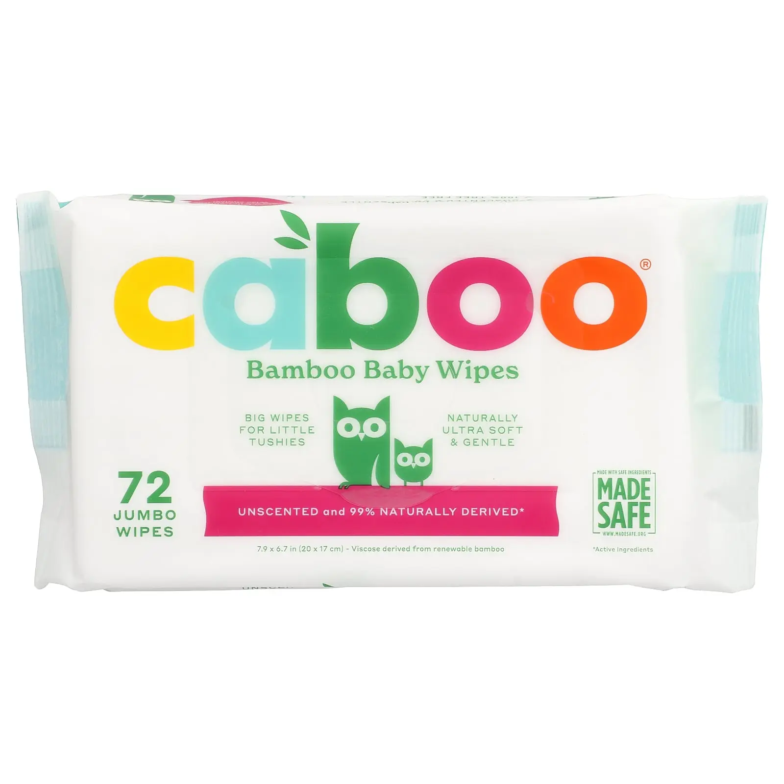 Caboo Bamboo Baby Wipes, Unscented , 72 Jumbo Wipes