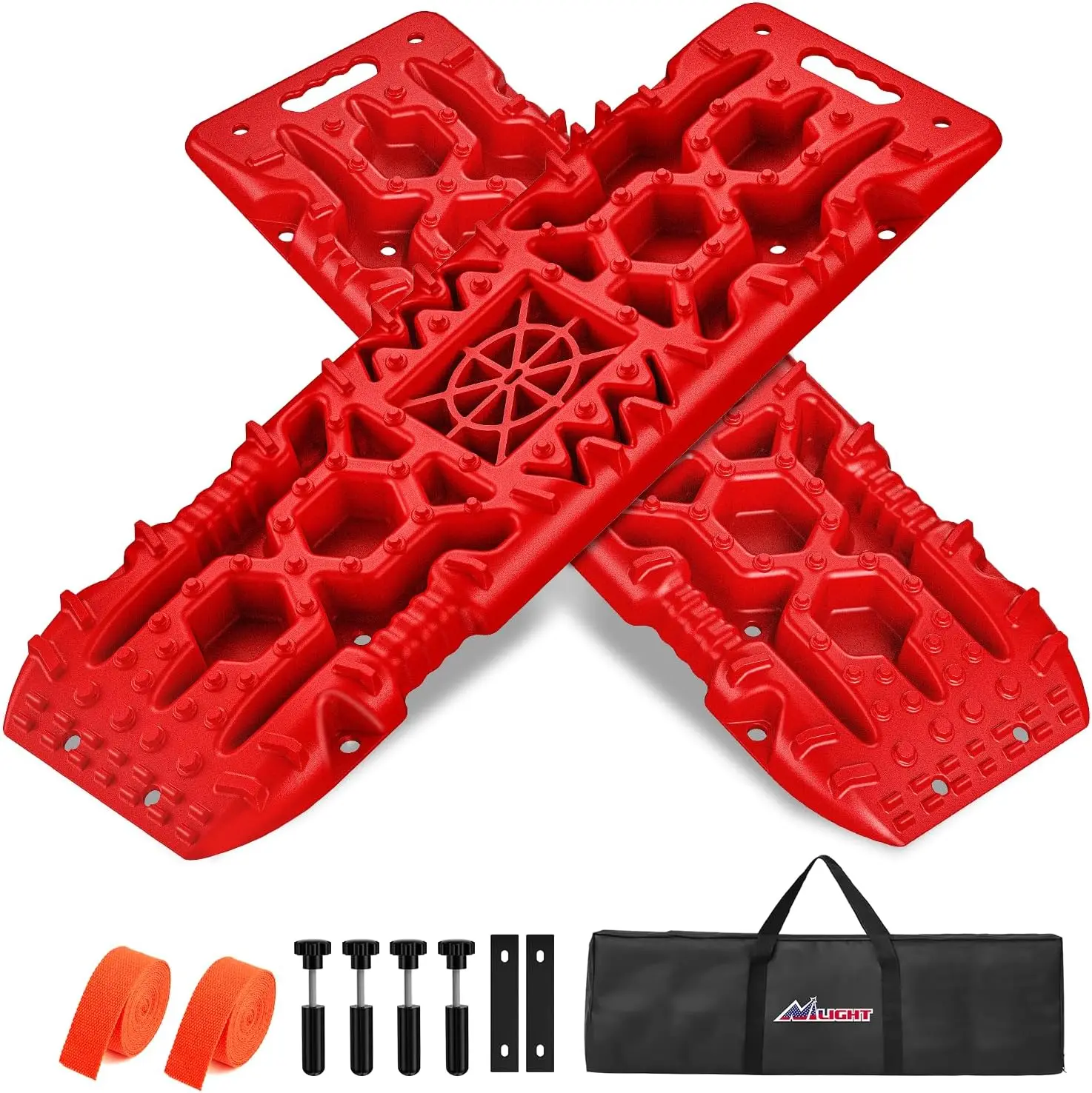 Nilight Off-Road Recovery Traction Boards (Red) - Toothed Surface, Jack Base, Tire Grip Mats, 2PCS Nylon Lightweight DIY Mount Kit, Carry Bag, 2 Leashes, Corrosion-Resistant Truck Accessories for 4WD 4X4 Mud/Sand, Father's Day Gift