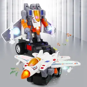 360° rotating automatic deformation robot fighter toy airplane, robot fighter, Transforming vehicle robot, automatic obstacle avoidance with lighting and music, birthday gift, Christmas gift, suitable for boys aged 3-6