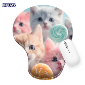 Adorable Fluffy Pastel Kittens with Lollipops Silicone Wrist Rest Mouse Pad 8.98*7.56in - Ergonomic for Office Home Computer, Perfect Gift for Cat Lovers
