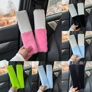 Car Seatbelt Shoulder Pads Long Faux Fur Winter Warm Protection Cover, Vibrant Color Car Interior Decoration Accessories, Car Interior Accessory