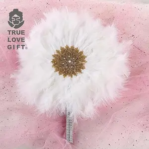 1 Piece, Wedding Bride and Bridesmaid Handheld Fan Craft Color Big round Feather Fan, Bridesmaid Gift
