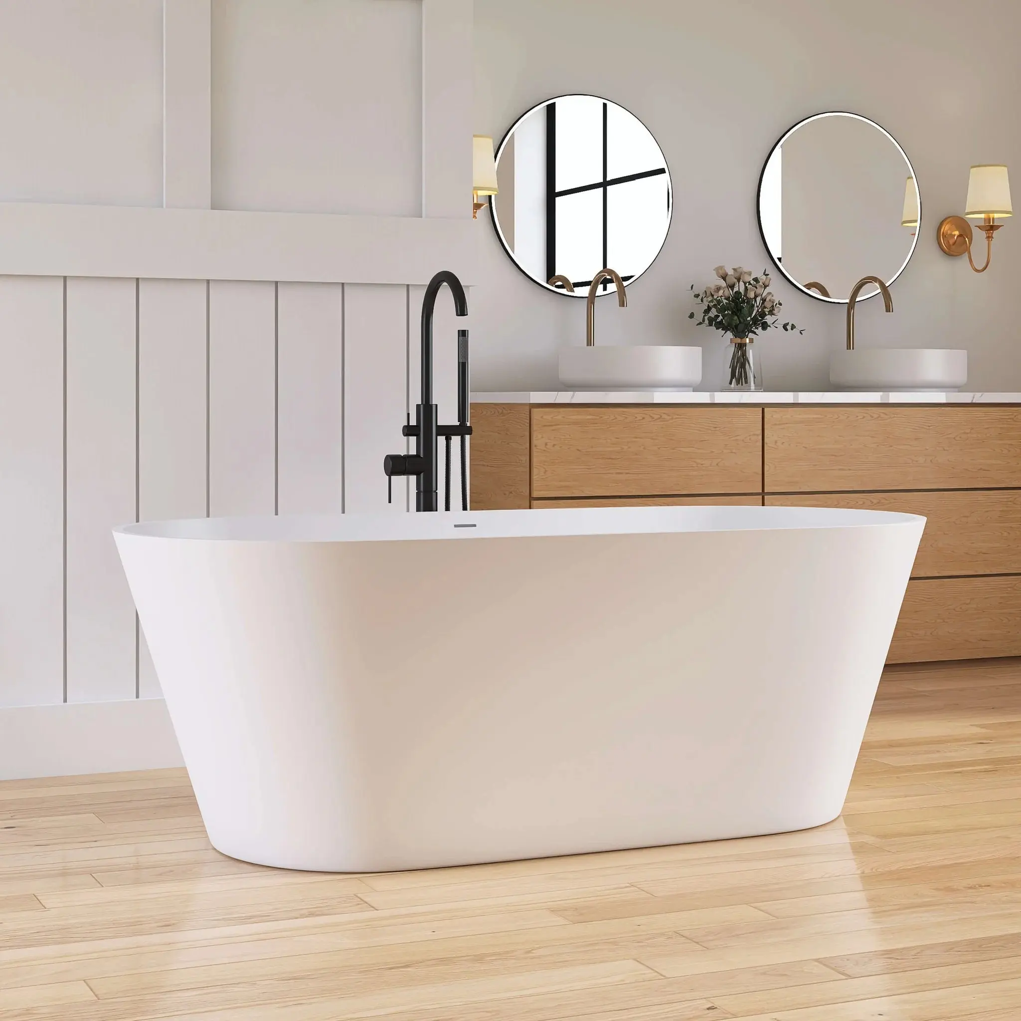 Dowell 63" Modern Rectangular Freestanding Solid Surface Resin Stone Soaking Bathtub-BT034 Series