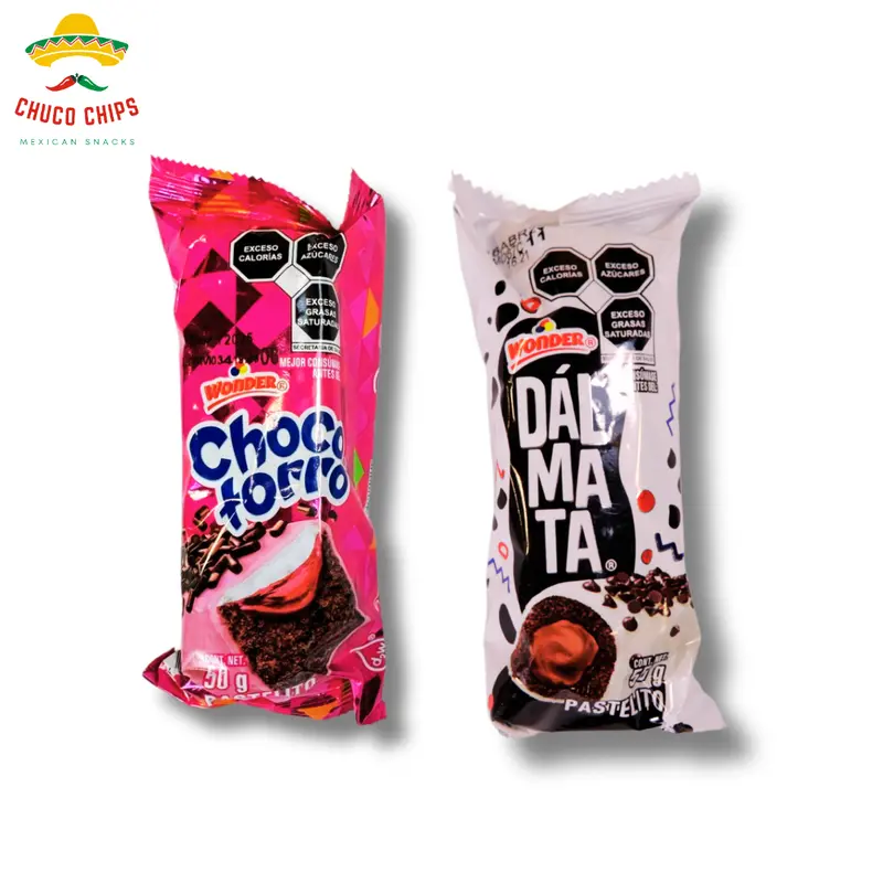Wonder Dálmata y Choco Torro Pastelitos. 12 pack in each order.  Chocolate Cake pastery filled with creamy center. Each 50/ 55 grams. Dessert