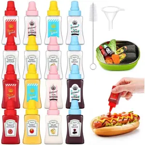 16 count Mini Ketchup Bottles 25ml Plastic Portable Condiment Squeeze Bottles for  Adults Office Lunchbox Picnic Oil Soy Sauce Honey Salad Dressing