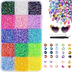 18000Pcs 15 Color 3mm Resin Jelly Rhinestones for Crafting Bedazzling, Multicolor 3mm Flatback Gems for Crafts Clothing Clothes Tumblers Shoes Nails, Flat Back Mixed Color Bulk Bedazzler Kit Jewels with Gifted Tools