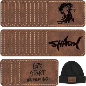 50 Pack Blank Leatherette Hat Patch with Adhesive, Rectangle Laser Leatherette Patch, Artificial Leather Patch Hat Custom Fabric Repair Sewing Laser Supplies (3x2 Inch)