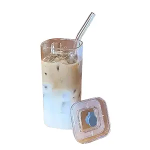 Viral Rectangular Glass Cup, Heat-Resistant with Lid & Straw, Ideal for Hot Cold Drinks, Durable Design for Everyday Use