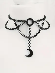 Gothic Moon Pendant Necklace for Women, Vintage Simple Style Chain Design, Perfect for Night Club Party Street Fashion, Gothic Witch Jewelry
