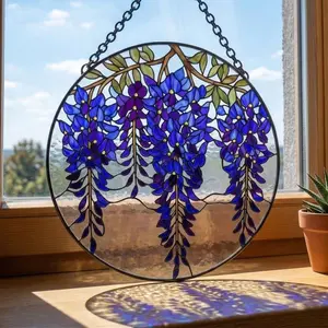 Wisteria Suncatcher, Wisteria Stained Glass Art, Botanical Floral Window Hanging, Nature Inspired Décor
