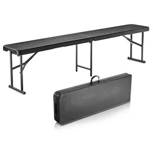 VEVOR Plastic Folding Bench,  6 FT Portable Folding Bench, Smooth HDPE Waterproof Outdoor Bench, Picnic Camping Dining Seat with Carrying Handle, for Garden Soccer Entertaining Activity, Black (1 Pack)