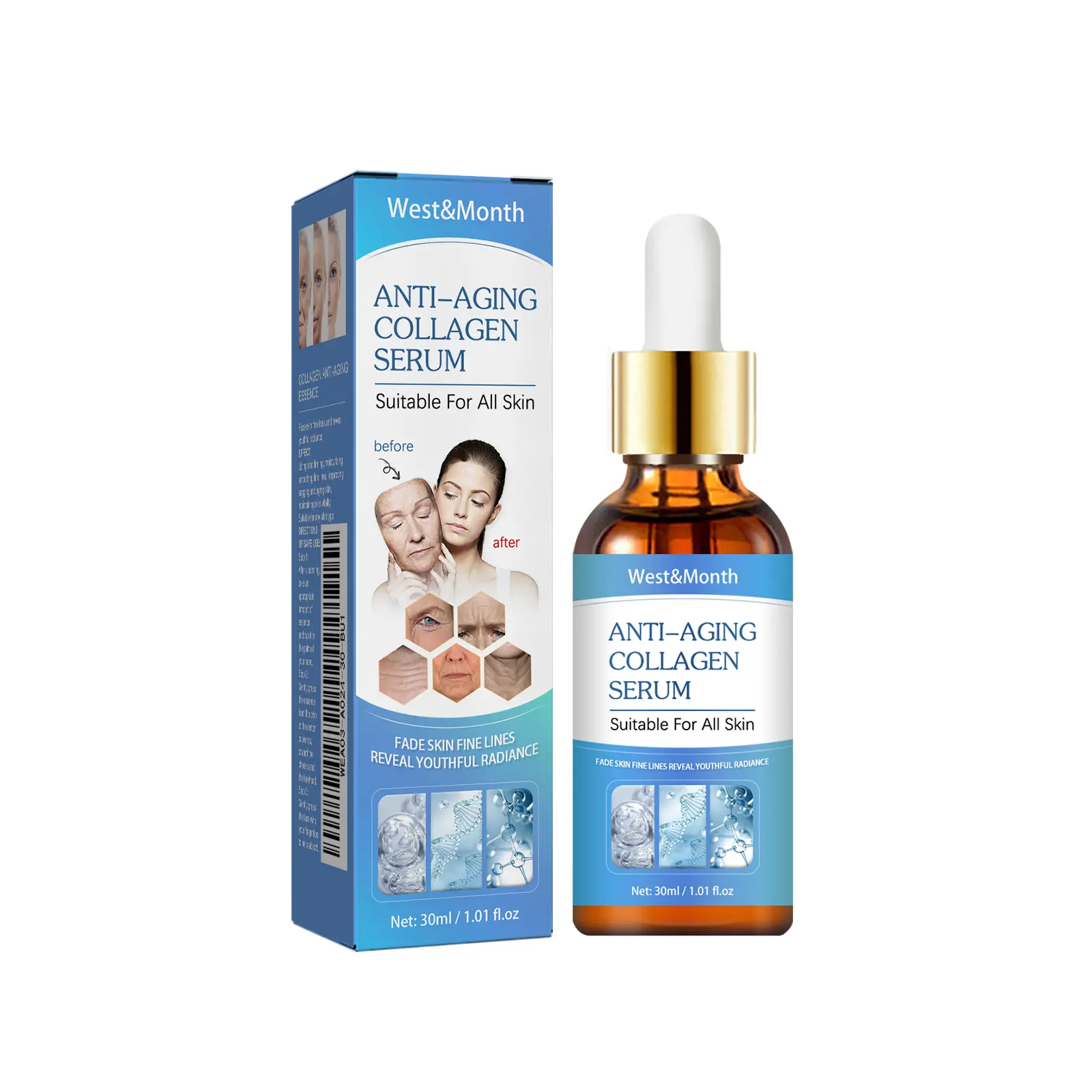 Collagen Serum with Hyaluronic Acid for Hydration Focus, Lightweight Anti-Wrinkle & Firming Formula for a Smooth, Radiant Complexion, 2-Piece Set, 30g, Moisturizer, Plumper, Daily
