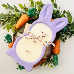 Bunny wood bowl candle