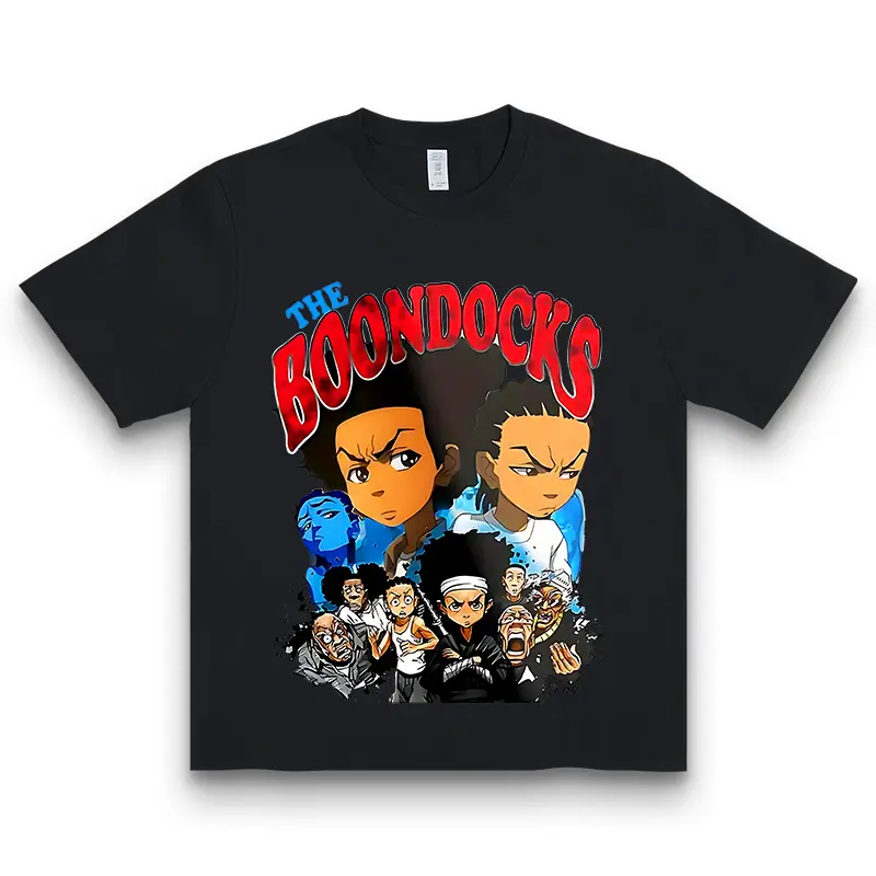 [100% Cotton] Men's Short-Sleeve Cartoon Print T-Shirt - 1Pc The Boondocks Animated Characters Classic Round Neck Top, Ultra-Soft Breathable Moisture-Wicking, Ideal For Casual Wear,Fitness