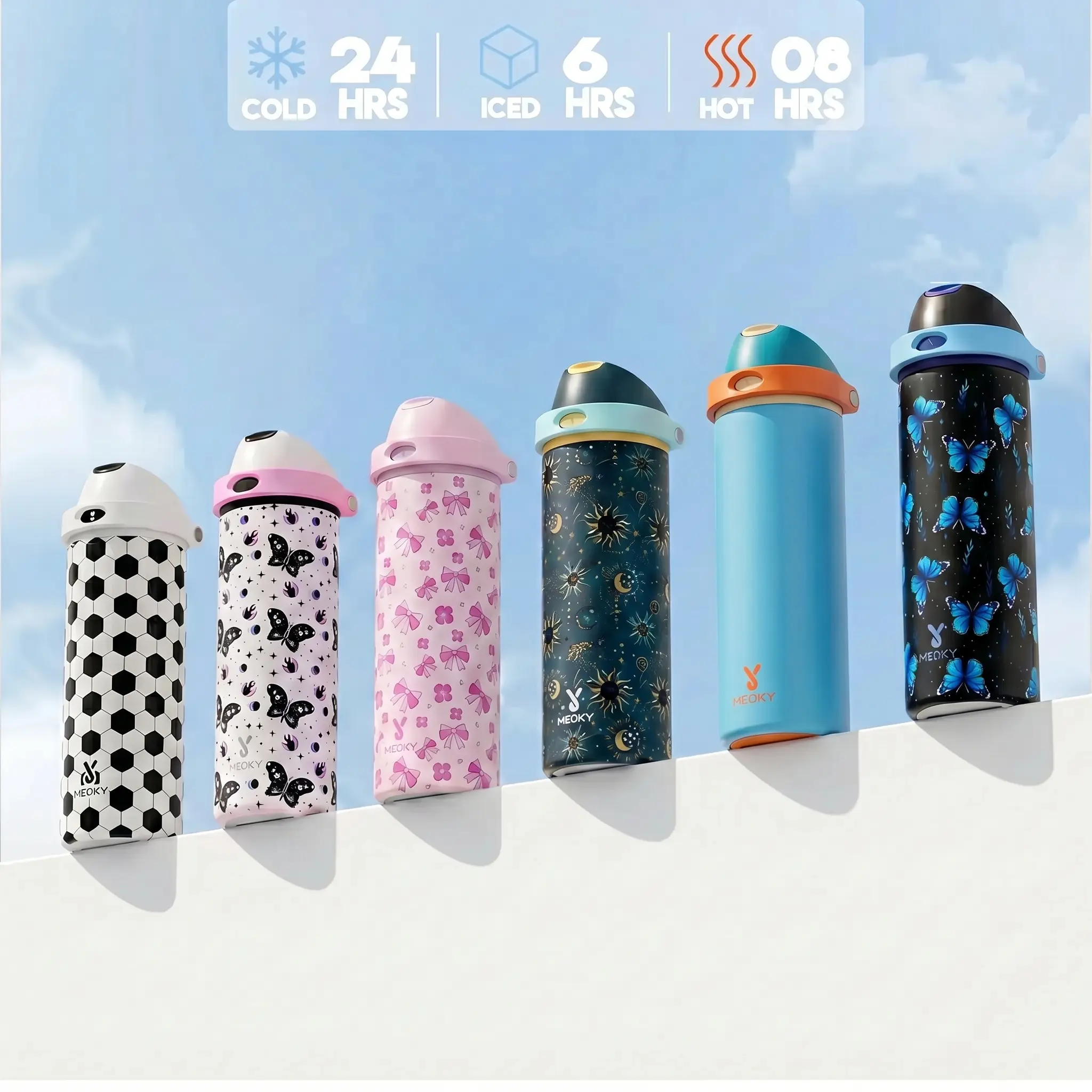 Meoky 24oz Sports Cup Stainless Steel Thermos Cup with 2-in-1 Straw & Spout Lid Leak Proof Cold for 24 Hours BPA-Free for School ,water bottle with bows cute water bottles.#TikTokShopSummerSale