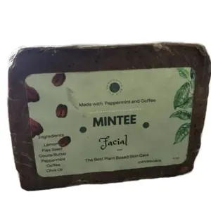 Handmade Facial Cleansing Bar Natural Cleanser with Peppermint Coffee Lemon Flax Seed Cocoa Butter Olive Oil for All Skin Types