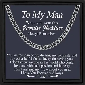 To My Man When You Wear This Promise Necklace For Your Boyfriend Or Husband Cuba Link Chain Necklace Valentine's Day Gift Birthday Gift Anniversary Gift hip hop jewelry gift