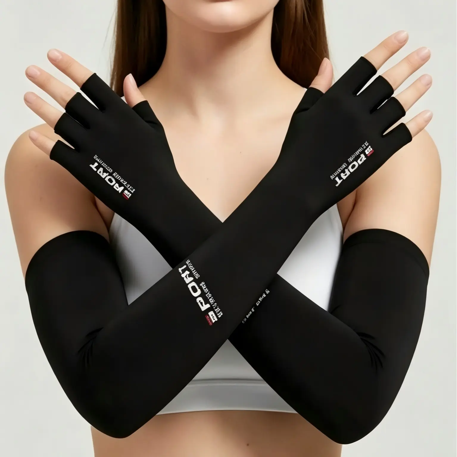 Cooling UV Protective Arm Sleeves with Half-Finger Glove, Arm Sleeves Cover for Outdoor Use (For Men, Women), Outdoor Arm Sleeve