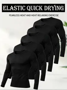 Men's 5-Piece Athletic Top Set Lightweight Spring Summer Long Sleeve Tees Casual Sports Tshirts with High Elasticity Quick Drying Moisture Wicking Ideal for Fitness Running Soccer Basketball Crew Neck Solid Colors - Menswear shirt Athleisure Street Fit
