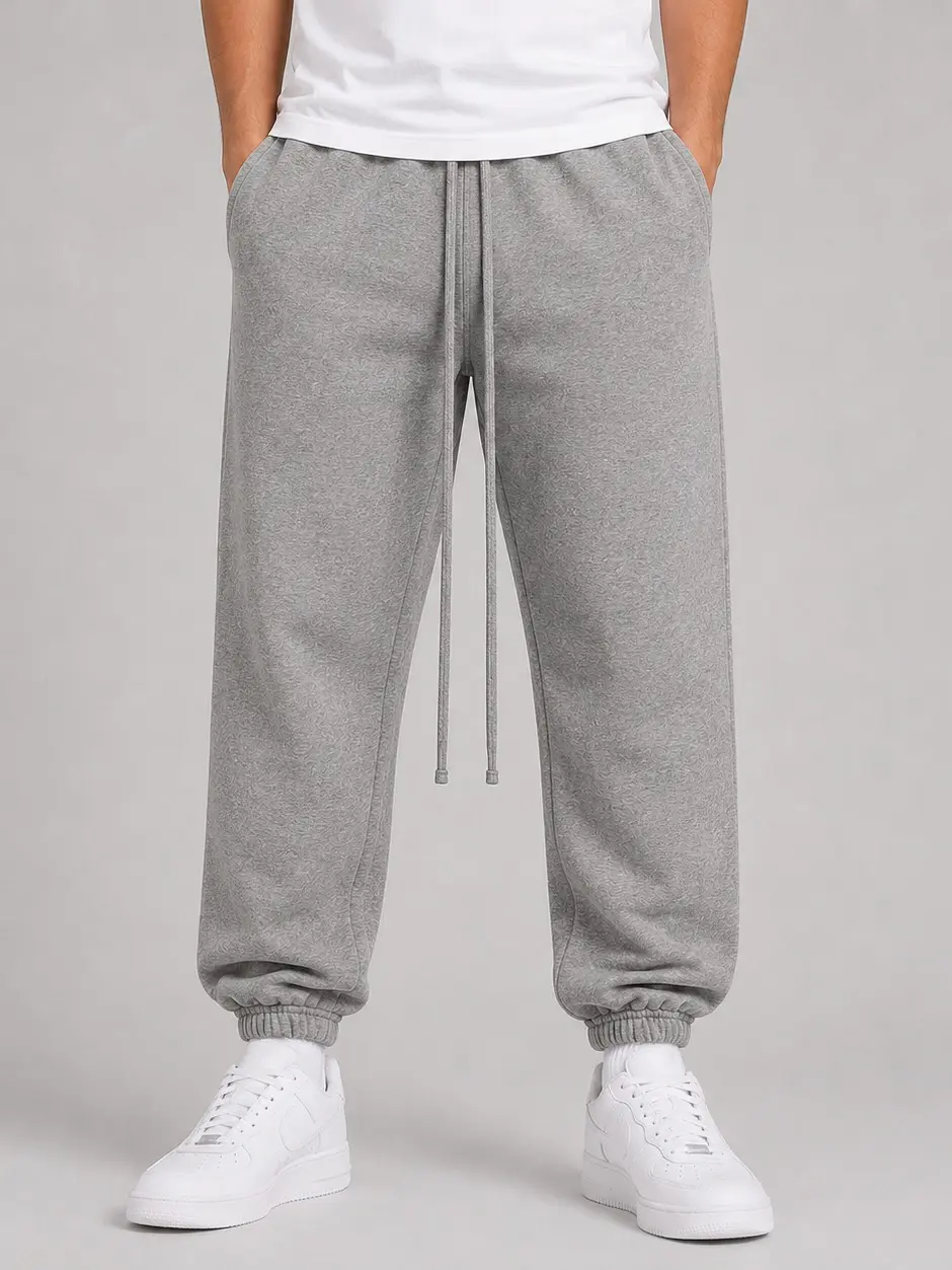 Men's Oversized Dark Gray Fleece Sweatpants, Casual Relaxed Fit Jogger Pants with Drawstring Elastic Waist & Side Pockets, Solid Color Gym Lounge Streetwear Pants Menswear
