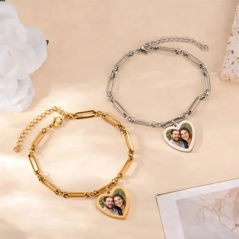 Paperclip Style Stainless Steel Bracelet with Photo