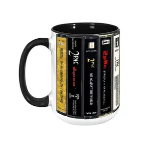 Tupac Shakur Cassette Tape Mug, Retro Album Spines Coffee Cup, 90s Hip Hop Rap Legend Gift, 2Pac Music Decor