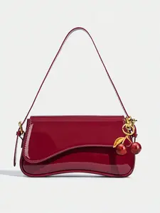 Women's Vintage Minimalist Wine Red Square Bag, Classic Crocodile-Pattern PU Leather Flap Embellished Shoulder Bag, Versatile for Commuting and Parties