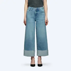 ONESO High Rise High-Stretch Wide Leg Jeans Loose Fitting Above the Ankle Denim Pants for Women Bottom Trouser Womenswear