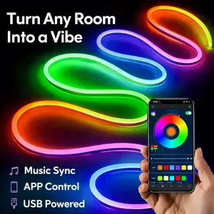 5M RGB Neon Light Strip, Bluetooth APP Controlled LED Mood Lighting with Music Sync & Remote Control, USB Powered Lights for Bedroom, Gaming Room & Party Decor