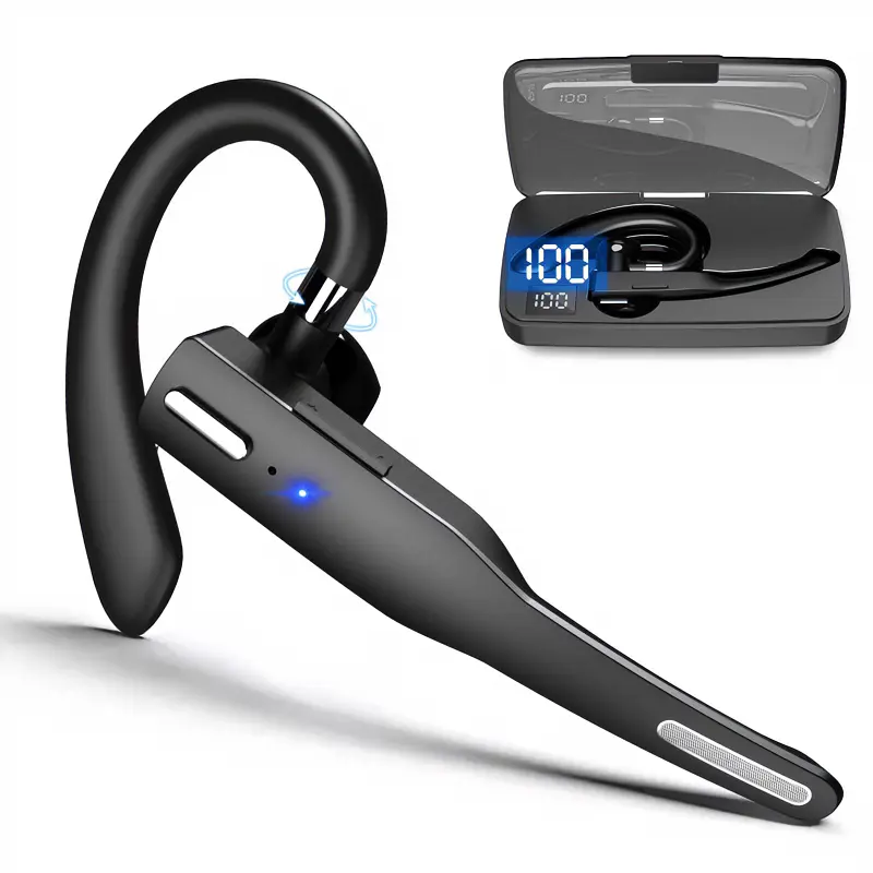 Professional Drivers' Bluetooth 5.1 Wireless Earpiece with Button, Noise Cancelling Mic, Portable Waterproof Design for Truckers, Android Device Compatibility, Long-Haul Comfort, Charging Case, Cleaning Kit, Silicone Buds, Carabiner, Audio Cable, Electron
