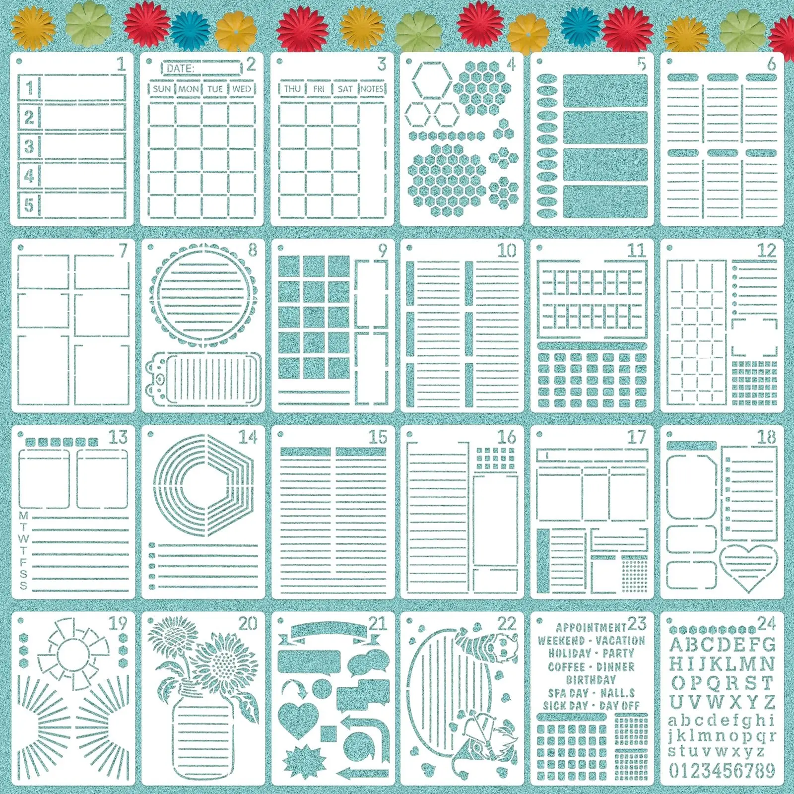 24pcs Diary Templates for Crafting, 7x5 Layouts for Daily Planning, Weekly Planning, Habit Tracking, Notes and Journals