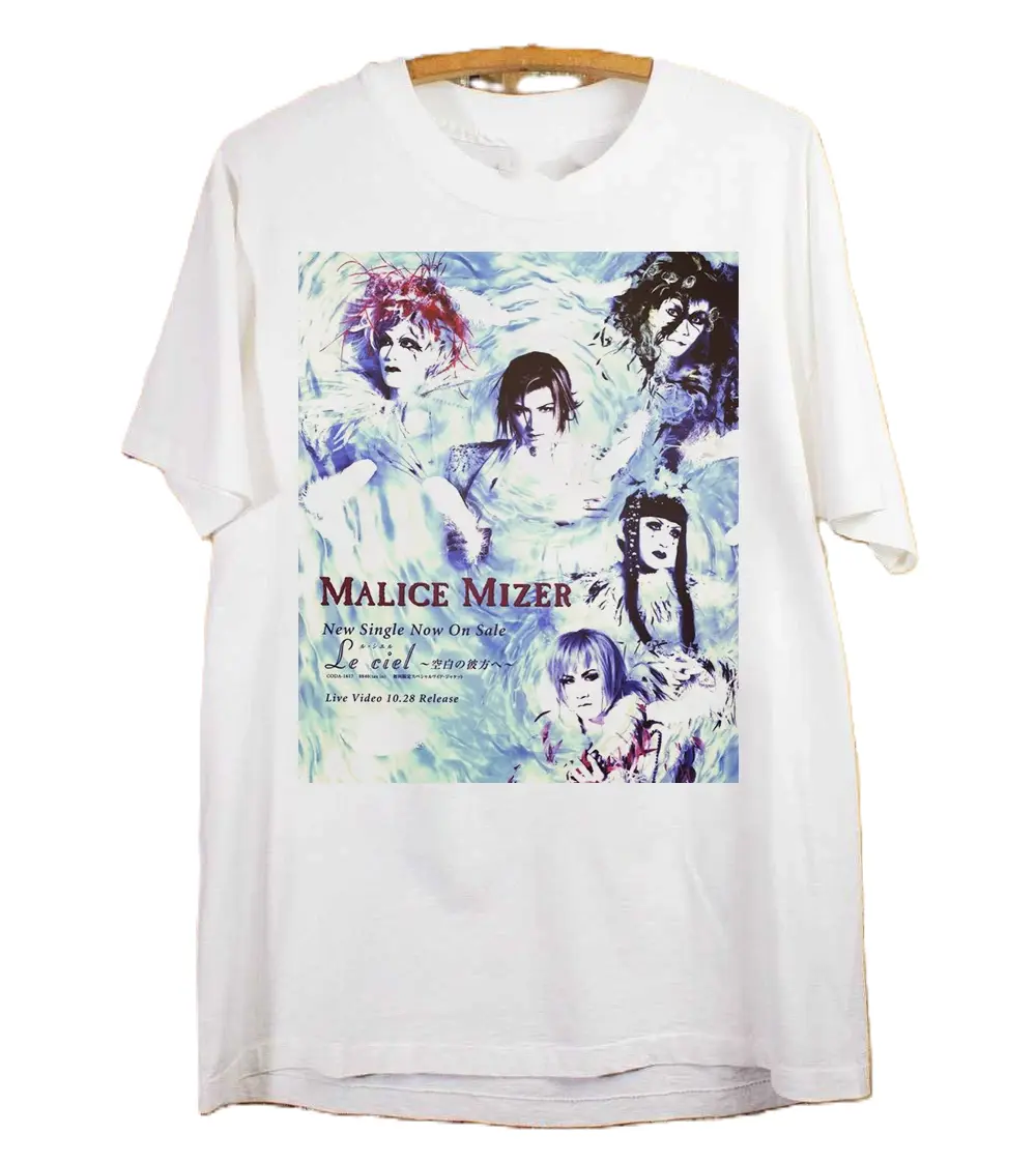 Malice Mizer Band Concert Tour Short Sleeve White T-shirt Unisex Cotton Fabric Crewneck Menswear Top