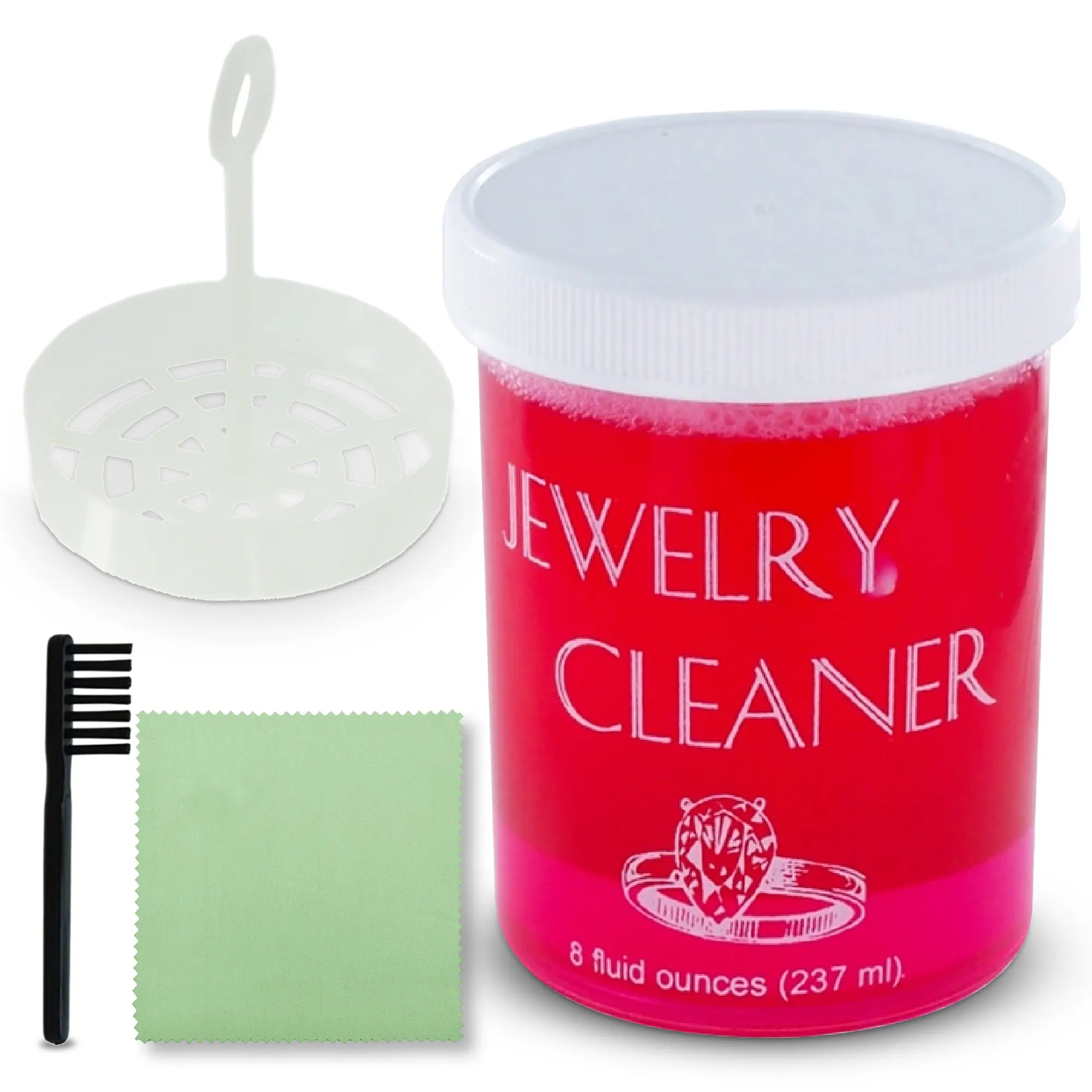 Jewelry Cleaning Kit with Gold & Silver Dip Cleaner, Household Cleaning Brush, Microfiber Cloth, and Tarnish-Removing Basket, Jewelry Cleaning Products, Cleaner Combo, Cleaning Supply