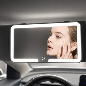 Portable Rechargeable Car Visor Mirror, Touch Activated Dimmable LED Vanity Mirror, Multicolor Light Auto Makeup Mirror