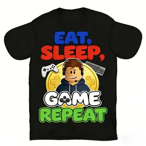 Eat Sleep Game Repeat Gamer Shirt - Vibrant Game-Themed Art Casual Tee | Relatable Gamer Vibe Unique Pattern Must-Have for Game Lovers Colorful Graphics