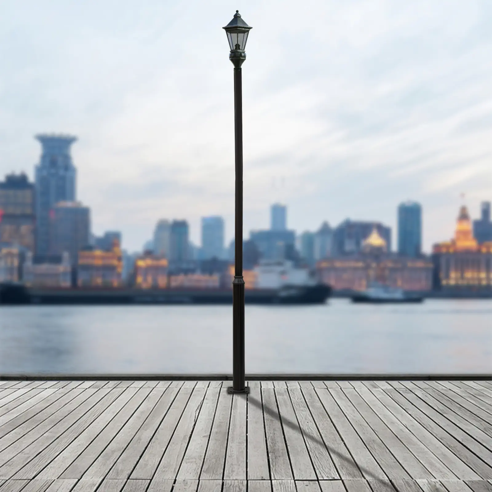 1 Street Light Pole, Black 5m Outdoor Galvanized Iron-Steel Pole with Foundation Frame, Solar Lights Compatible, 220.46lbs Max Load, Surveillance Cameras Mountable for Garden, Parking Lot