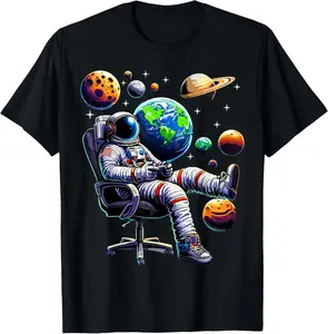 100% Cotton Astronaut Gamer Space Gaming System Planets T-Shirt