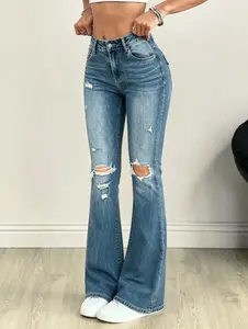 Flamingals Bootcut Jeans for Women Mid Waist Vintage Stretchy Washed Boot Cut Denim Jeans