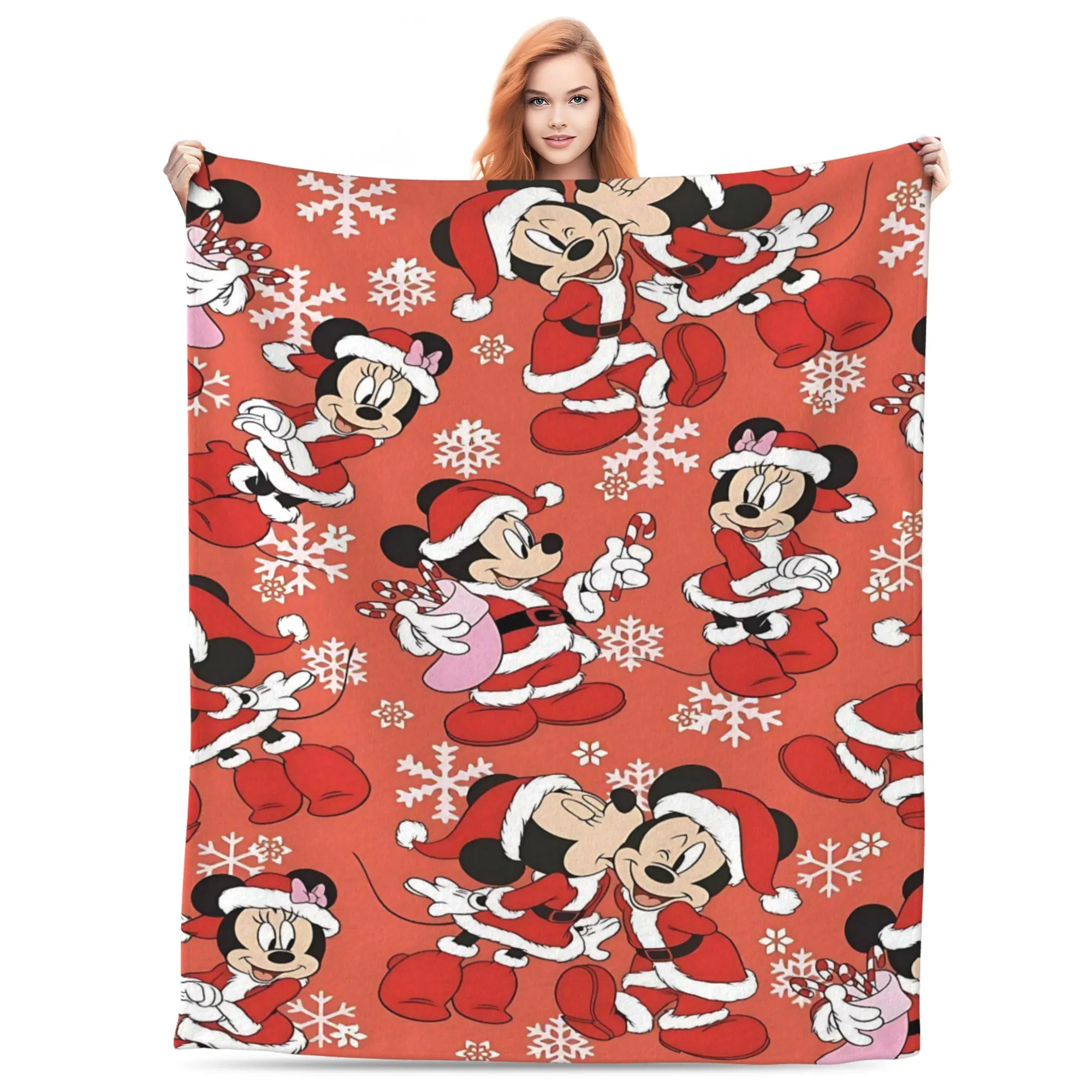 [SummerVibes] DISNEY CLASSIC Mickey and Minnie Mouse Christmas Blanket - Festive Red Santa Design with Snowflakes - Soft Plush Throw Blanket for Kids, Perfect Holiday Gift
