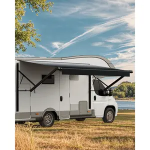 VEVOR Motorized RV Awning Complete Kit, 18' Retractable Awning with Aluminum Alloy Frame, Outdoor Trailer Awning, Fit for Most RVs(Black Fade)