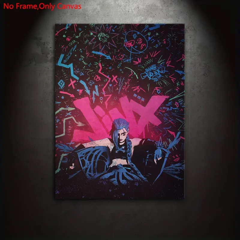 1 piece/set Frameless canvas painting and printing poster, classic graffiti art, Modern art design, Arcane I am Jinx. A gift for video game enthusiasts, ideal for bedrooms, living rooms, cool wall art, wall decorations
