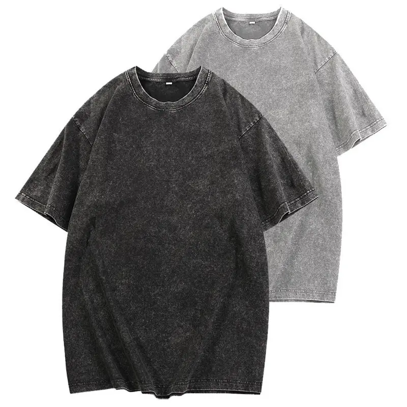 Holafish Men's Round Neck Short-Sleeve Cotton T-Shirts - Soft Vintage Solid Streetwear Garments, Oversized Baggy Loose Fit, Casual Gym Workout Unisex Acid Wash Summervibes Tops